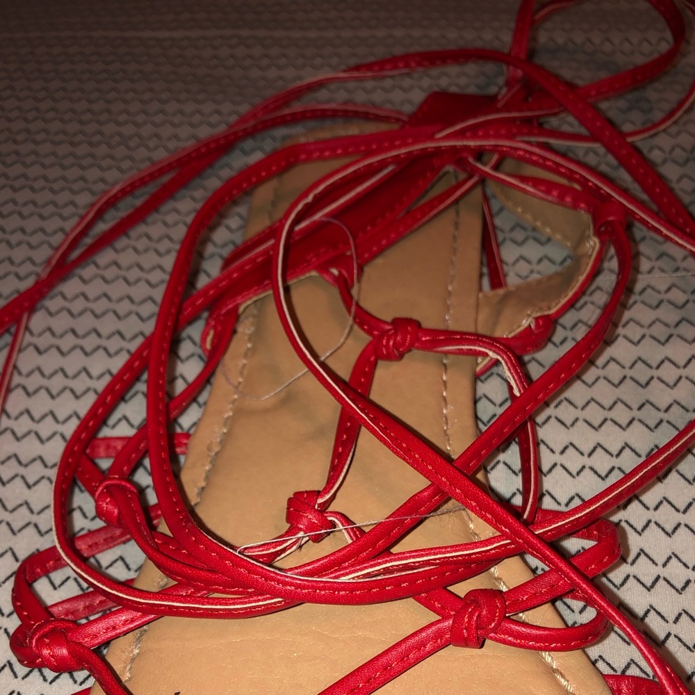 Red lace up sandals
